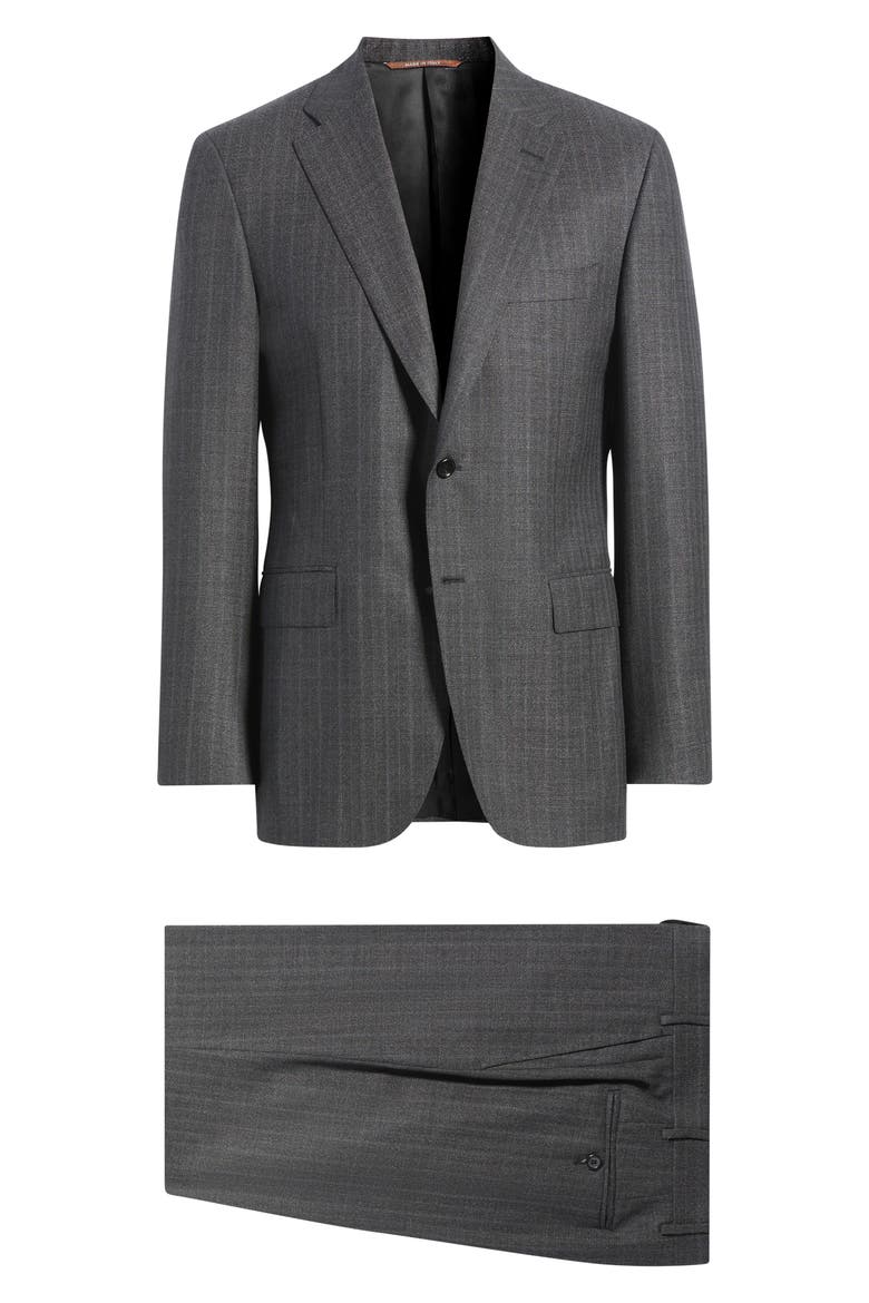 Siena Regular Fit Herringbone Wool Suit, Main, color, CHARCOAL