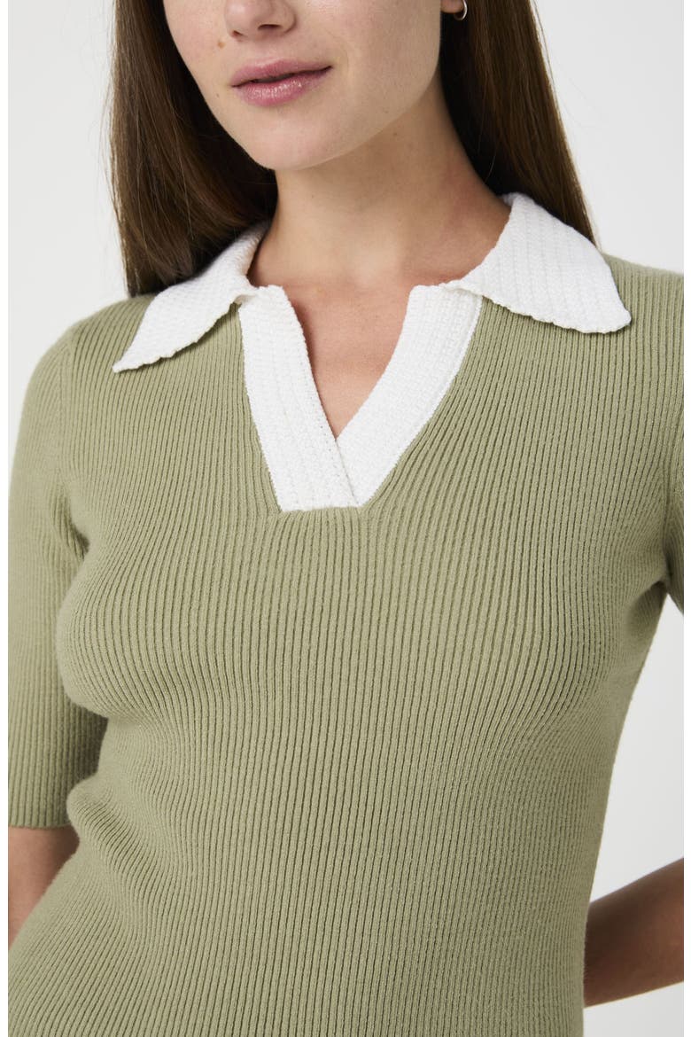 Polo Collar Ribbed Sweater, Alternate, color, DUSTY GREEN