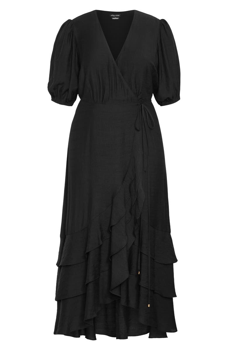 City Chic Bea Wrap Front Tiered Dress, Alternate, color, Black