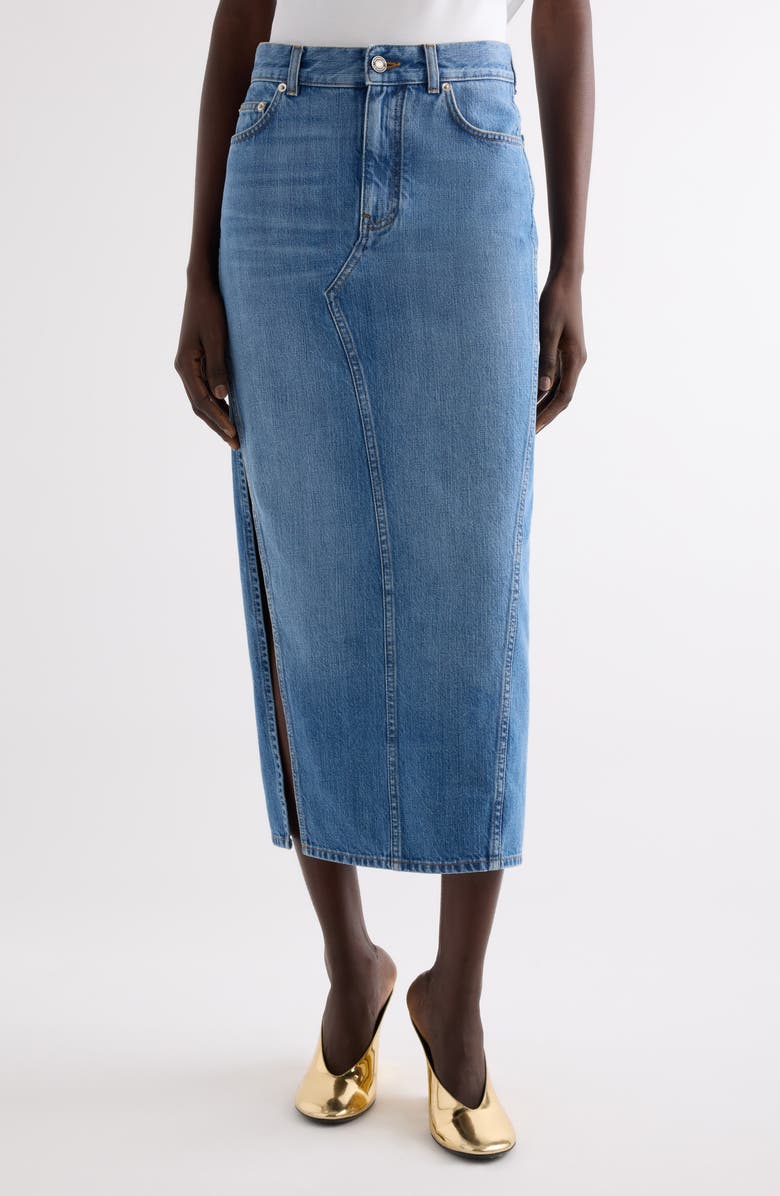 Givenchy Side Slit Long Denim Skirt, Main, color, Medium Blue