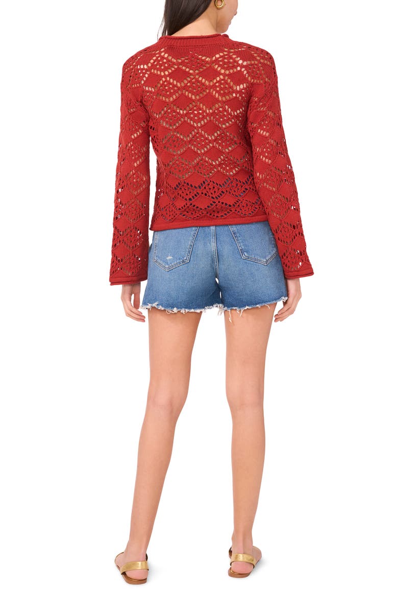 Vince Camuto Open Stitch Cotton Cardigan, Alternate, color, Chili