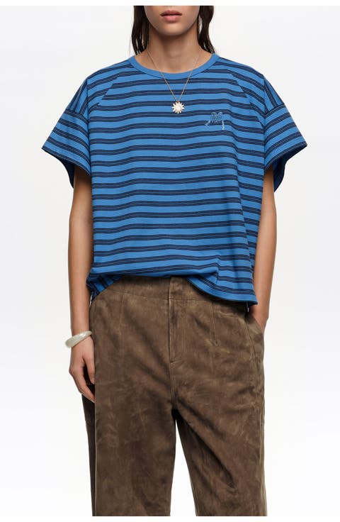 Striped Cropped T-shirt With Embroidered Logo