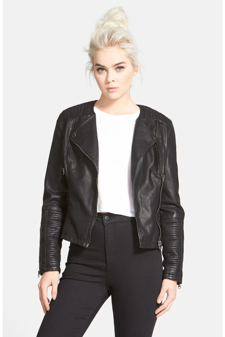 Faux Leather Biker Jacket, Alternate, color, BLACK