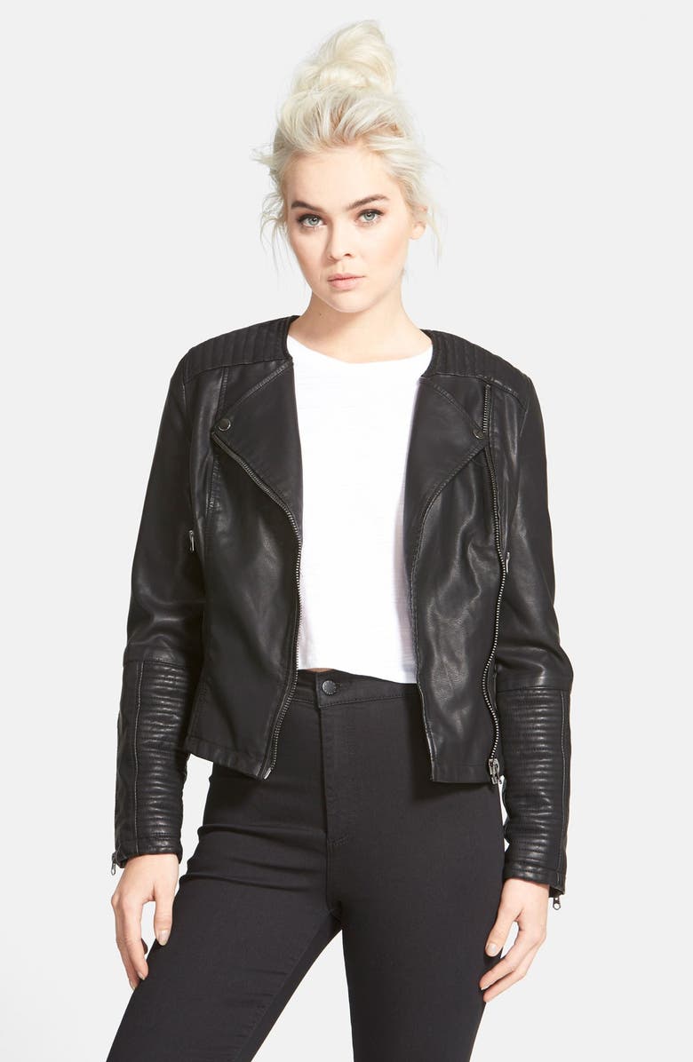 Topshop Faux Leather Biker Jacket, Alternate, color,