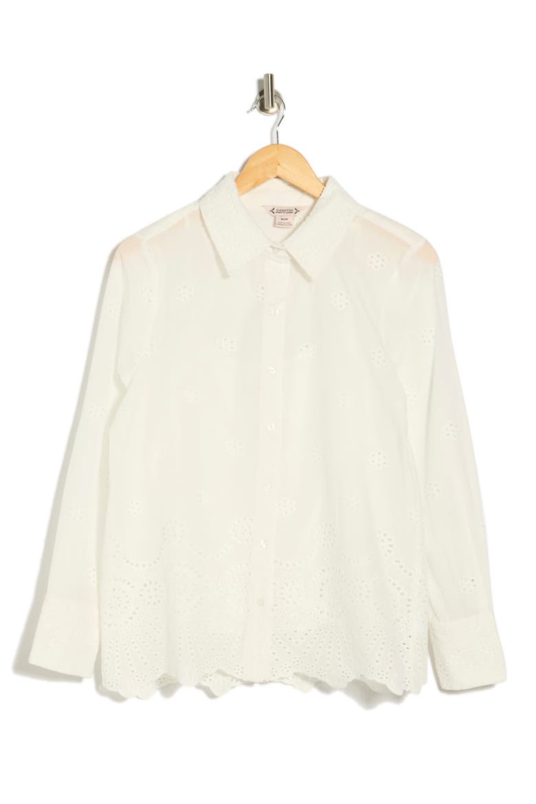 Long Sleeve Eyelet Top, Main, color, BRILLIANT WHITE