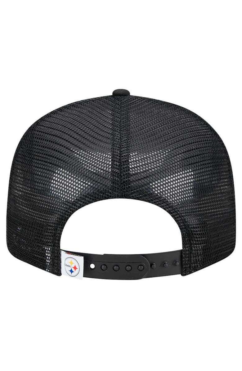New Era Men's New Era Black Pittsburgh Steelers Main Trucker 9FIFTY Snapback Hat, Alternate, color, Black