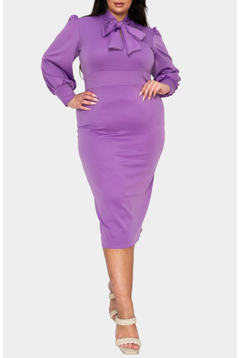 Anastasia Tie Neck Long Sleeve Dress, Main, color, LILAC