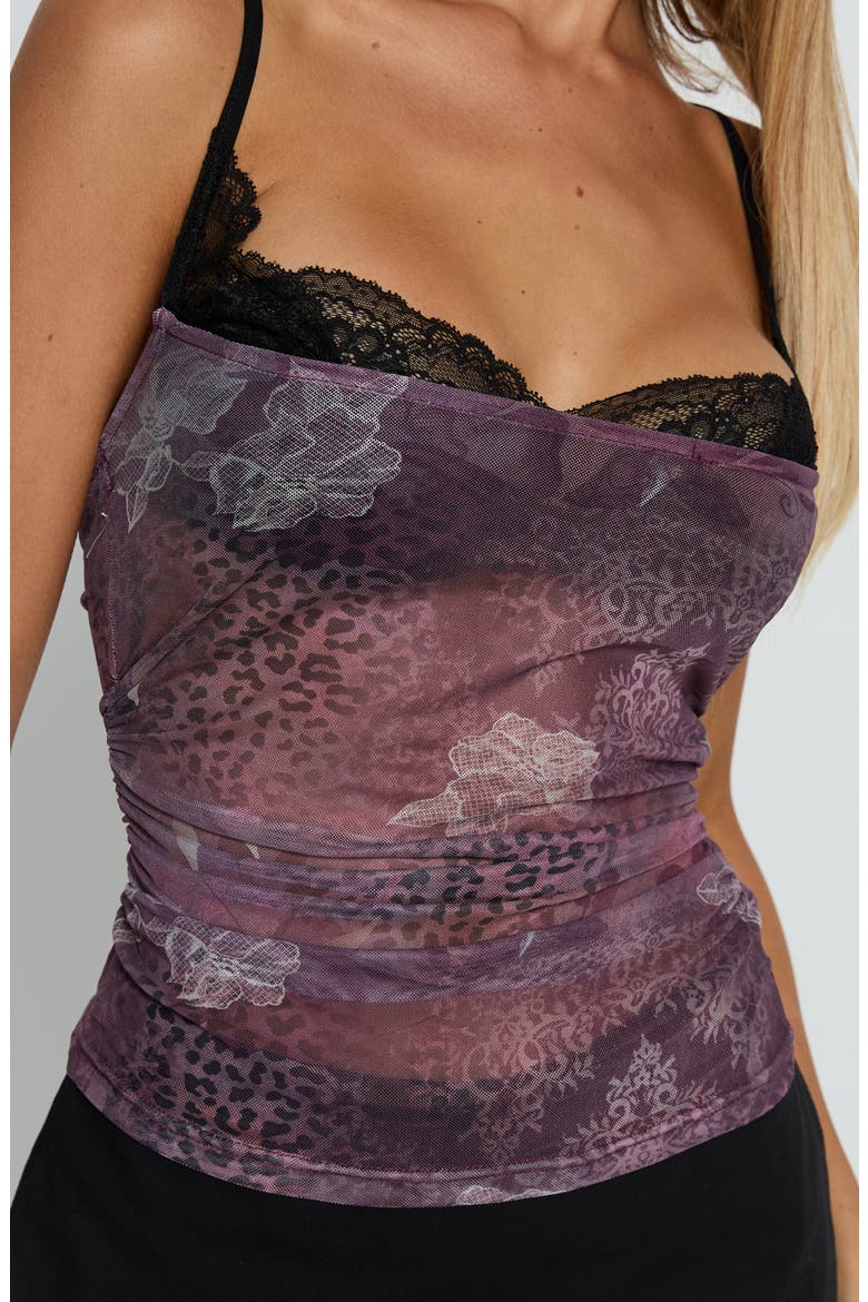 Worldly Mesh Overlay Bra Top, Alternate, color, PURPLE