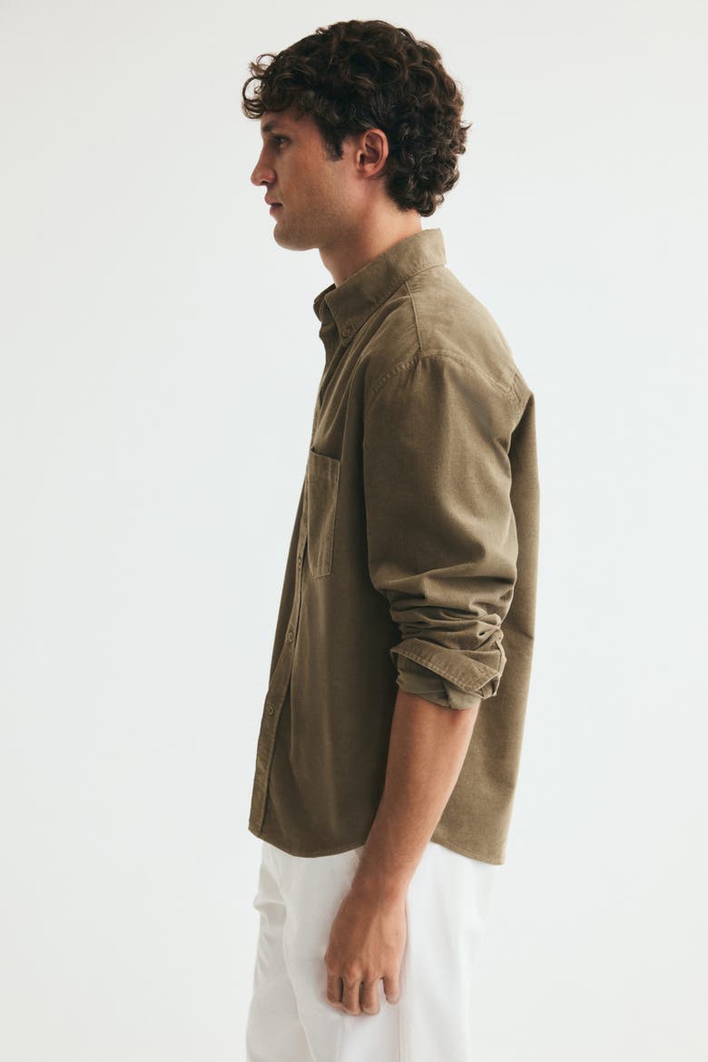 Regular-Fit Corduroy Shirt, Alternate, color, Dark khaki green