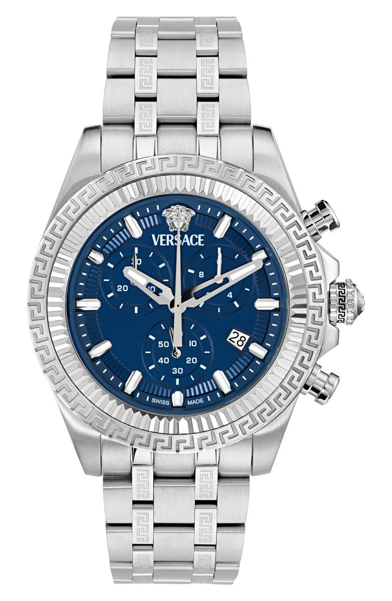 Versace Fornax Chronograph Bracelet Watch, 43mm, Main, color, Stainless Steel