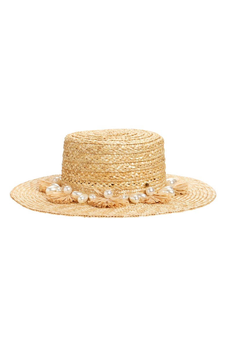 Lele Sadoughi Faux Pearl Straw Hat, Main, color, Natural