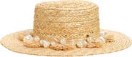 Lele Sadoughi Faux Pearl Straw Hat