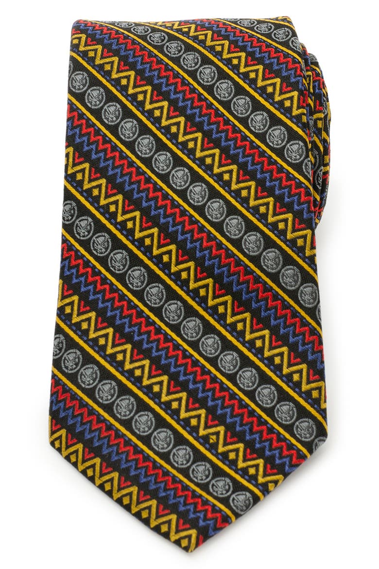 Black Panther Stripe Silk Blend Tie, Main, color, BLACK