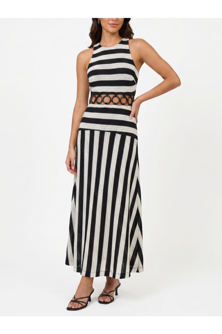 Daphne Halter Neck Midi Dress, Main, color, Black & White Stripe