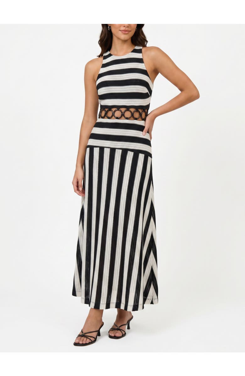RACHEL Rachel Roy Daphne Halter Neck Midi Dress, Main, color, Black & White Stripe