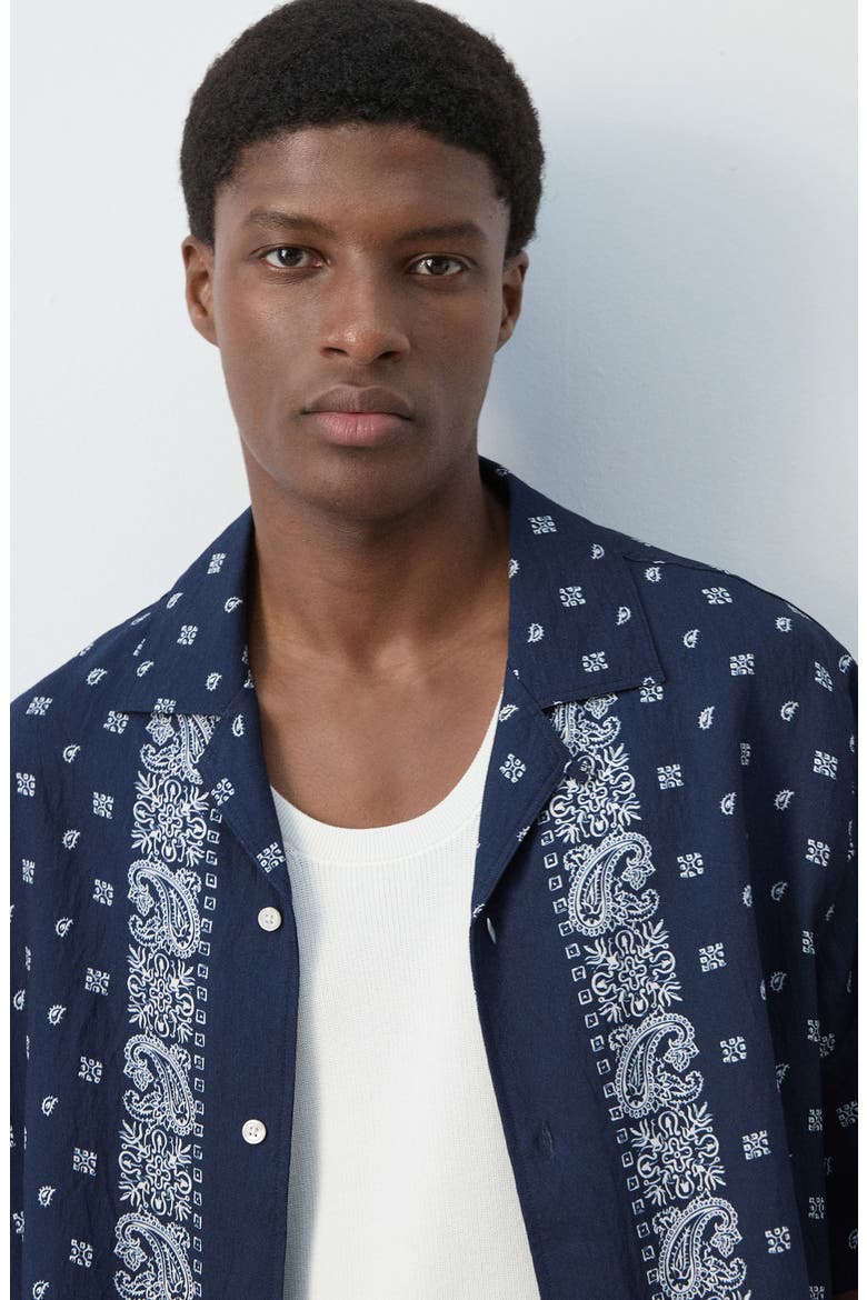 Paisley Bandana Print Camp Shirt, Alternate, color, NAVY