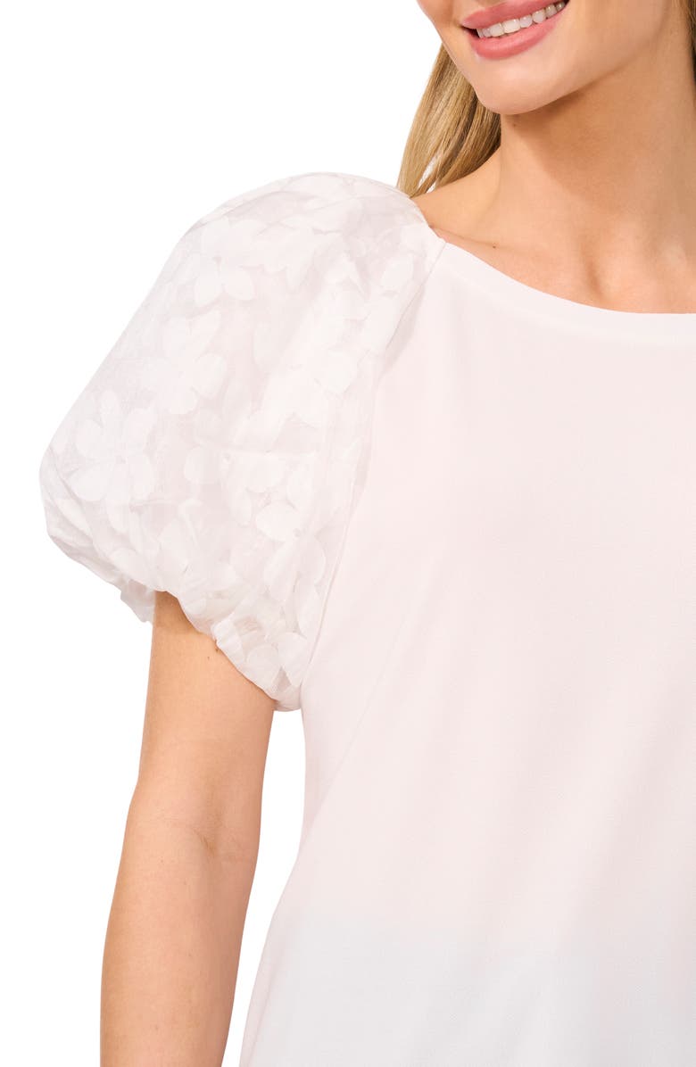 CeCe Floral Sleeve Mixed Media Top, Alternate, color, 