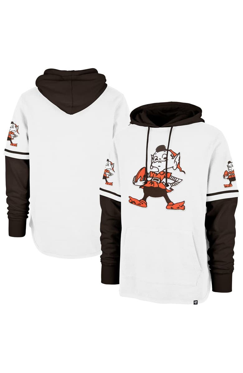 '47 Men's '47 White Cleveland Browns Throwback Shortstop Pullover Hoodie, Alternate, color, White