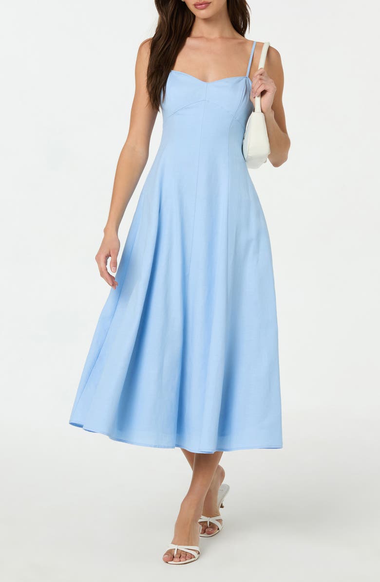 ASTR the Label Linen Blend Midi Dress, Alternate, color, Sky Blue