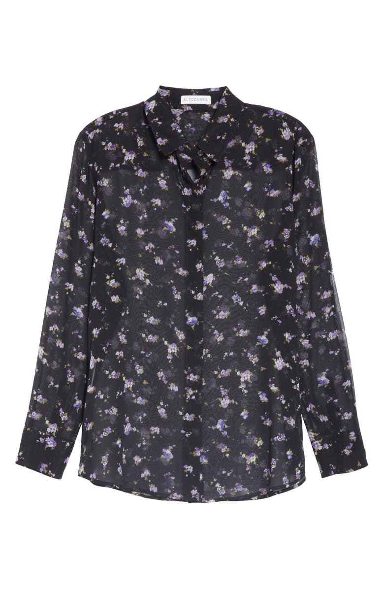 Altuzarra Floral Print Sheer Silk Blouse, Alternate, color, 