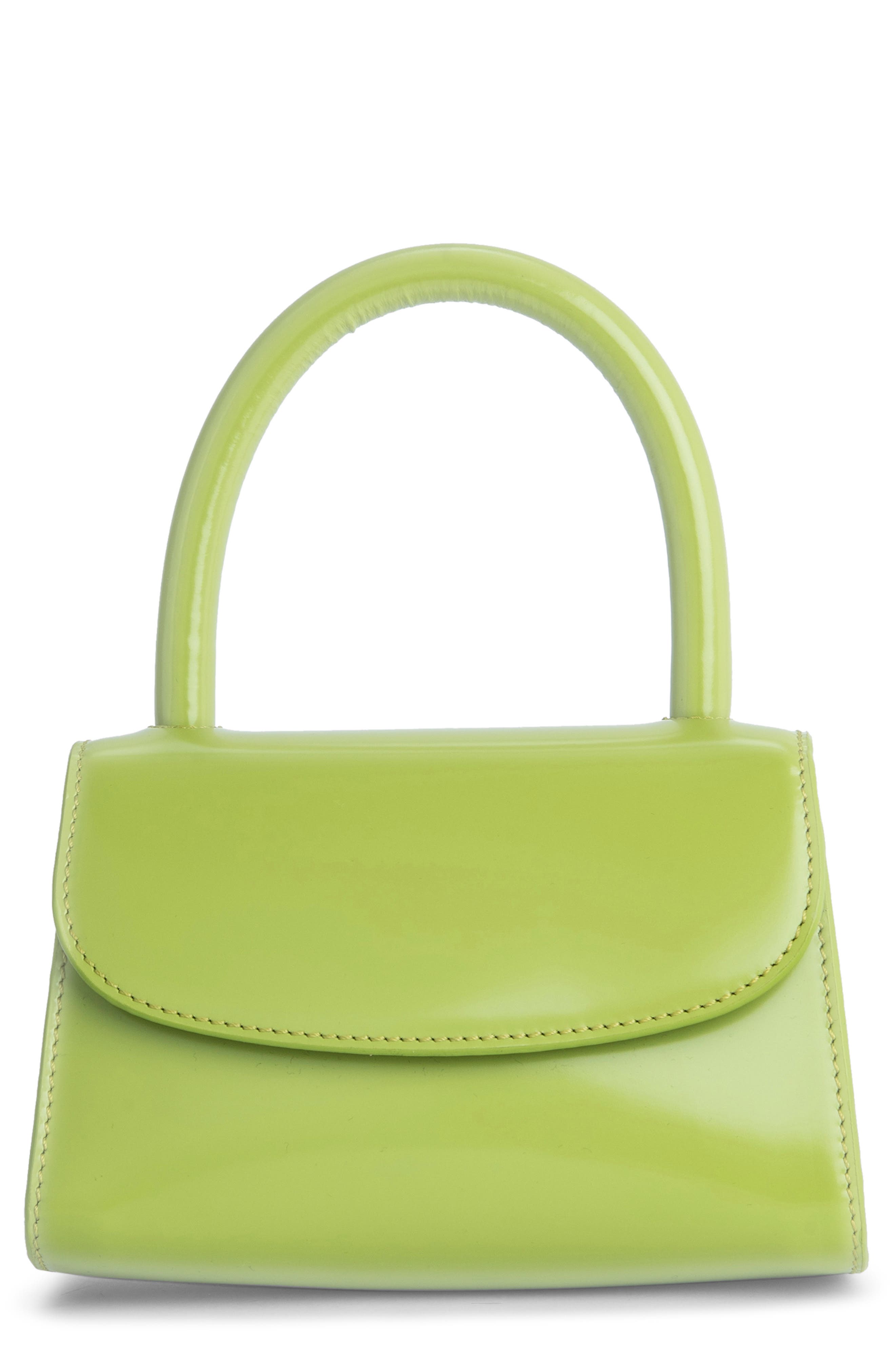 Mini Semi Patent Leather Top Handle Bag, Main, color, LIME GREEN