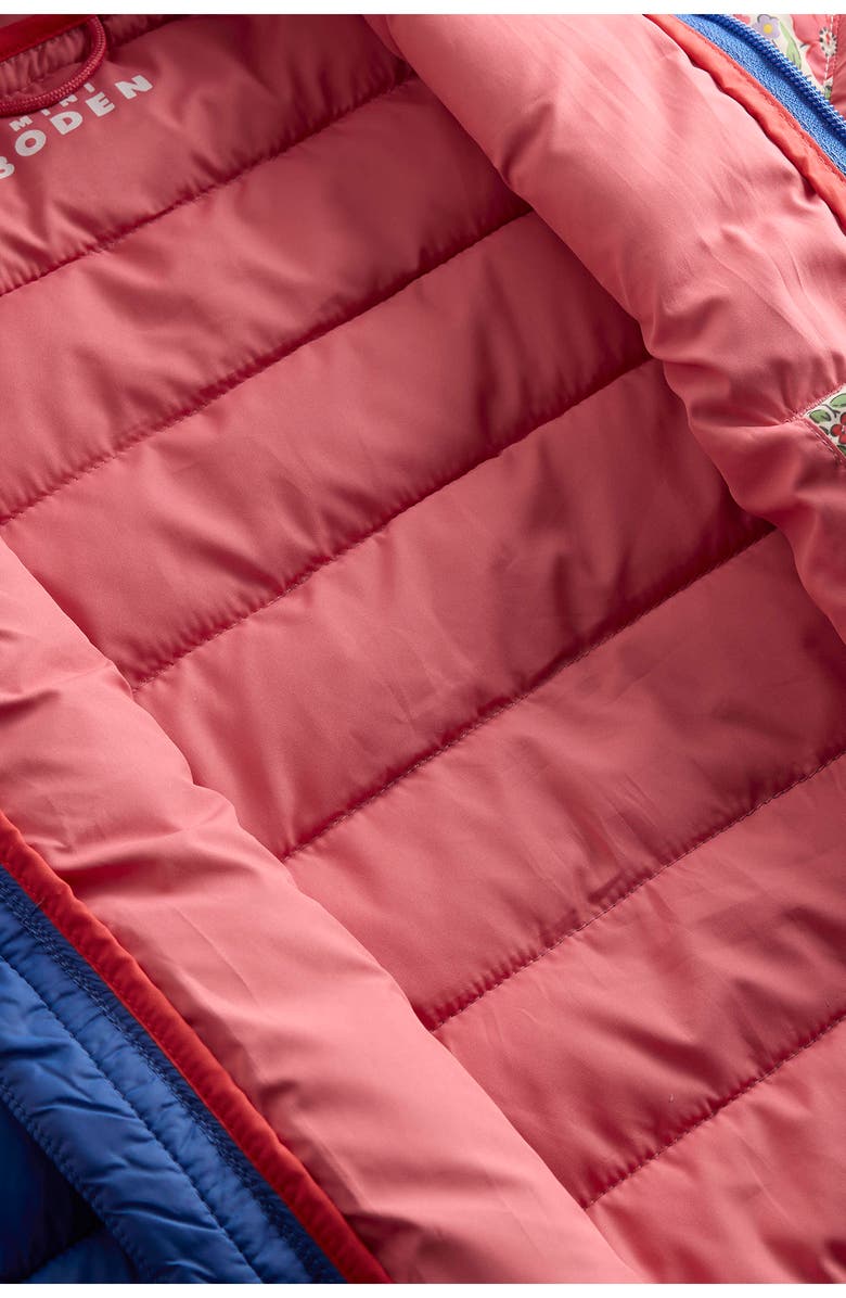 Mini Boden Kids' Pack Away Quilted Jacket, Alternate, color, Floral Colourblock