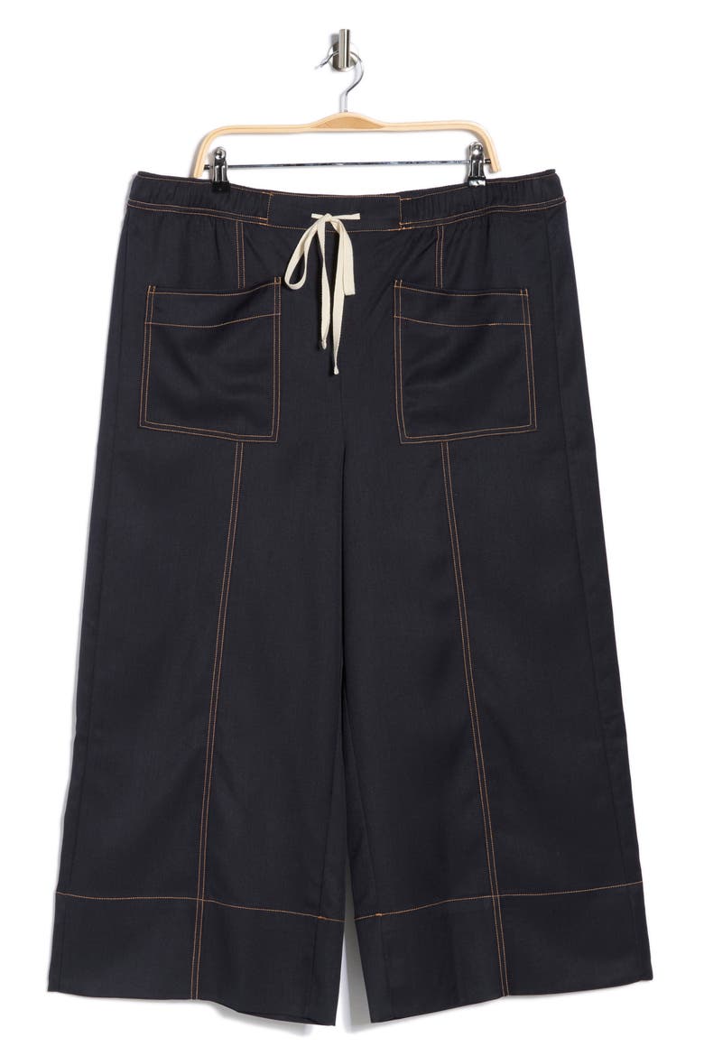 Topstitched Wide Leg Pull-On Pants, Alternate, color, NAVY/ KHAKI