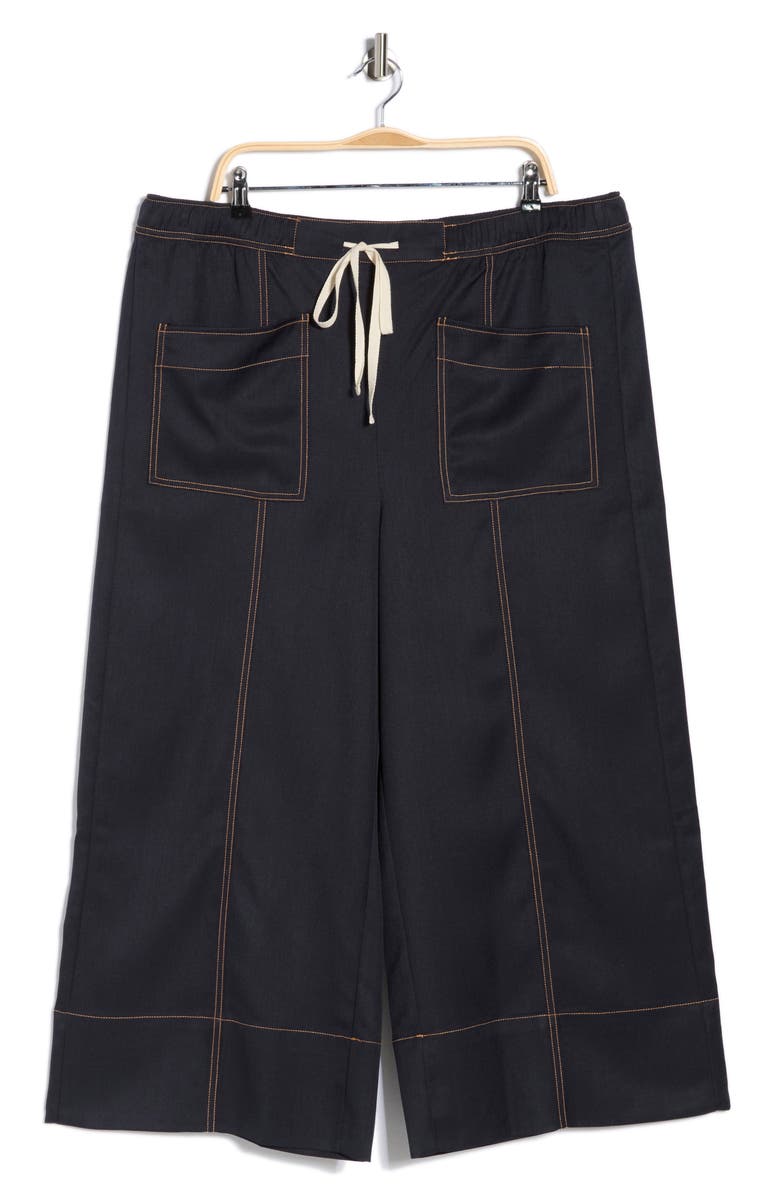 Adrianna Papell Topstitched Wide Leg Pull-On Pants, Main, color, Navy/ Khaki