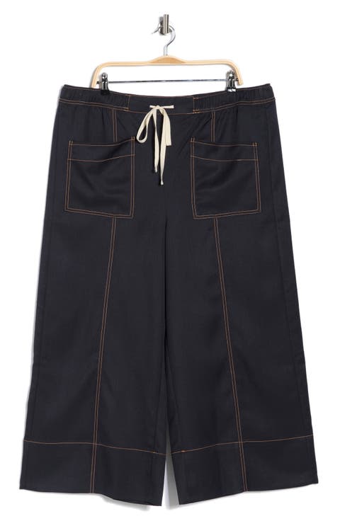 Topstitched Wide Leg Pull-On Pants (Plus)