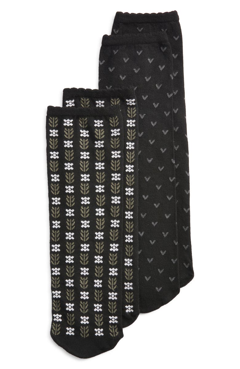 Oroblu Joyful Assorted 2-Pack Crew Socks, Main, color, Black