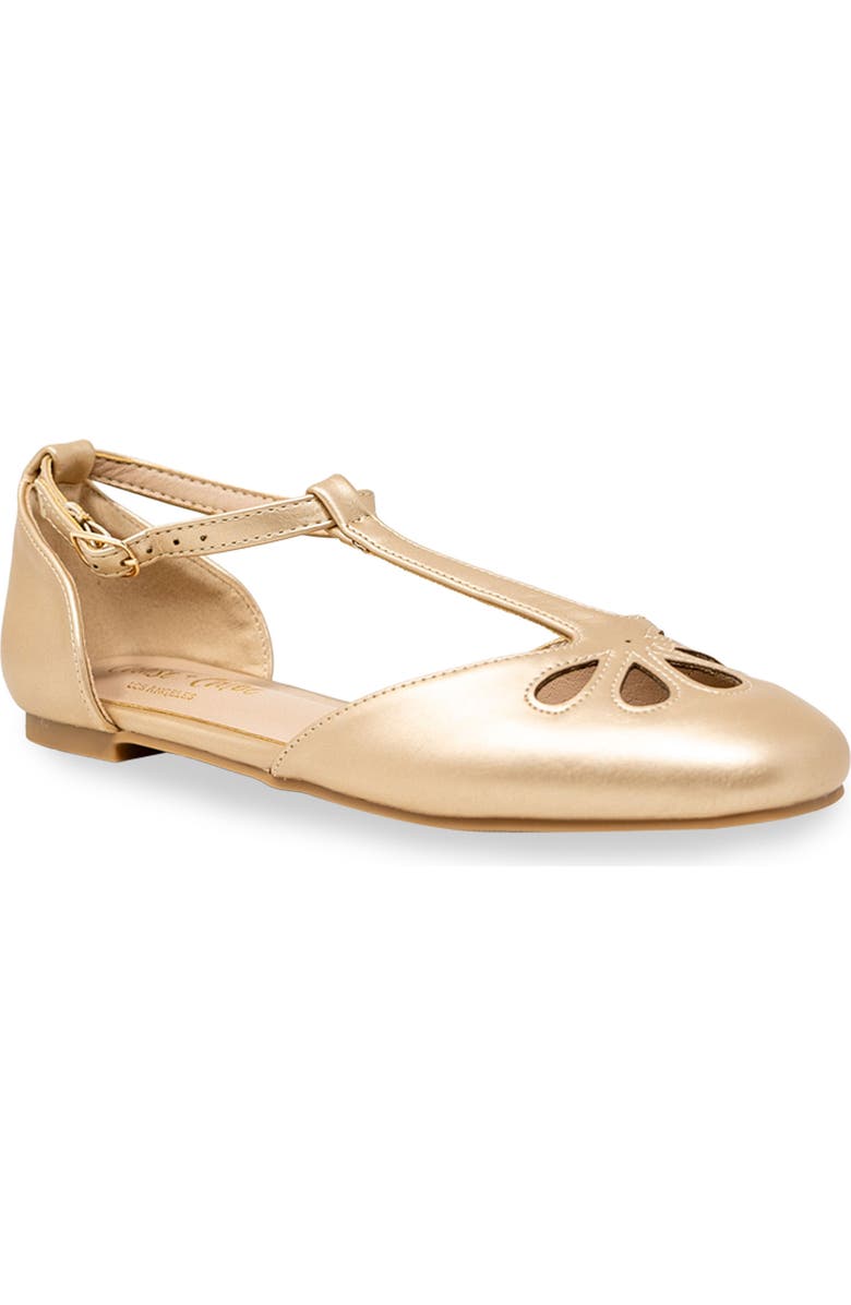 CHASE AND CHLOE Fergie T-Strap Ballerina Flat, Main, color, Soft Gold