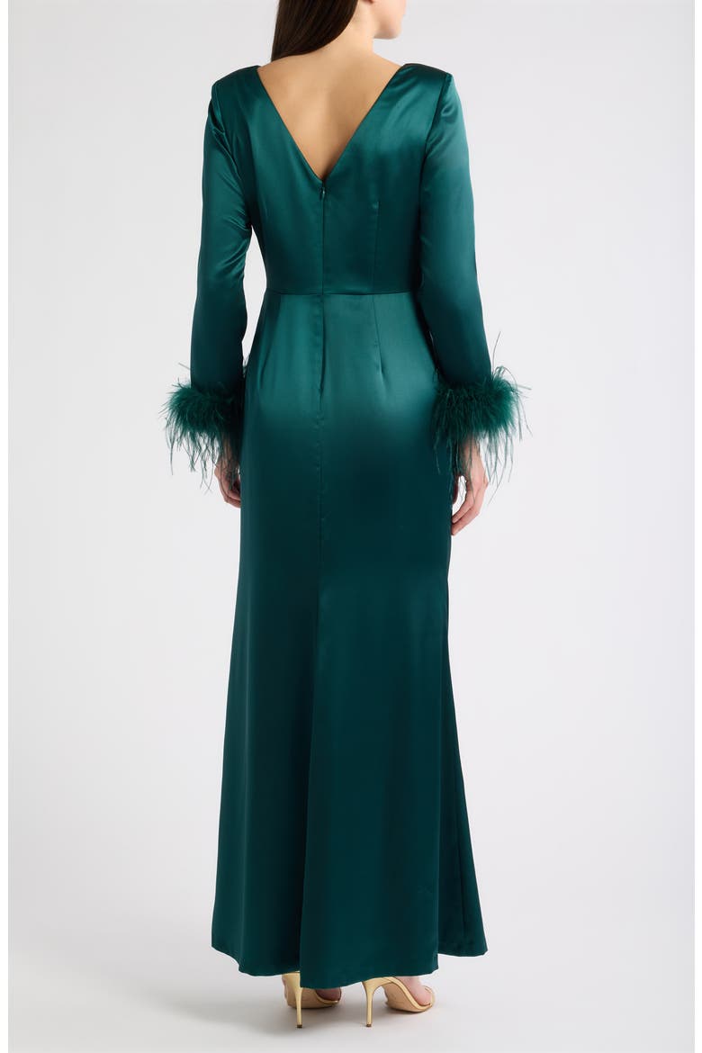 Feather Cuff Long Sleeve Gown, Alternate, color, HUN