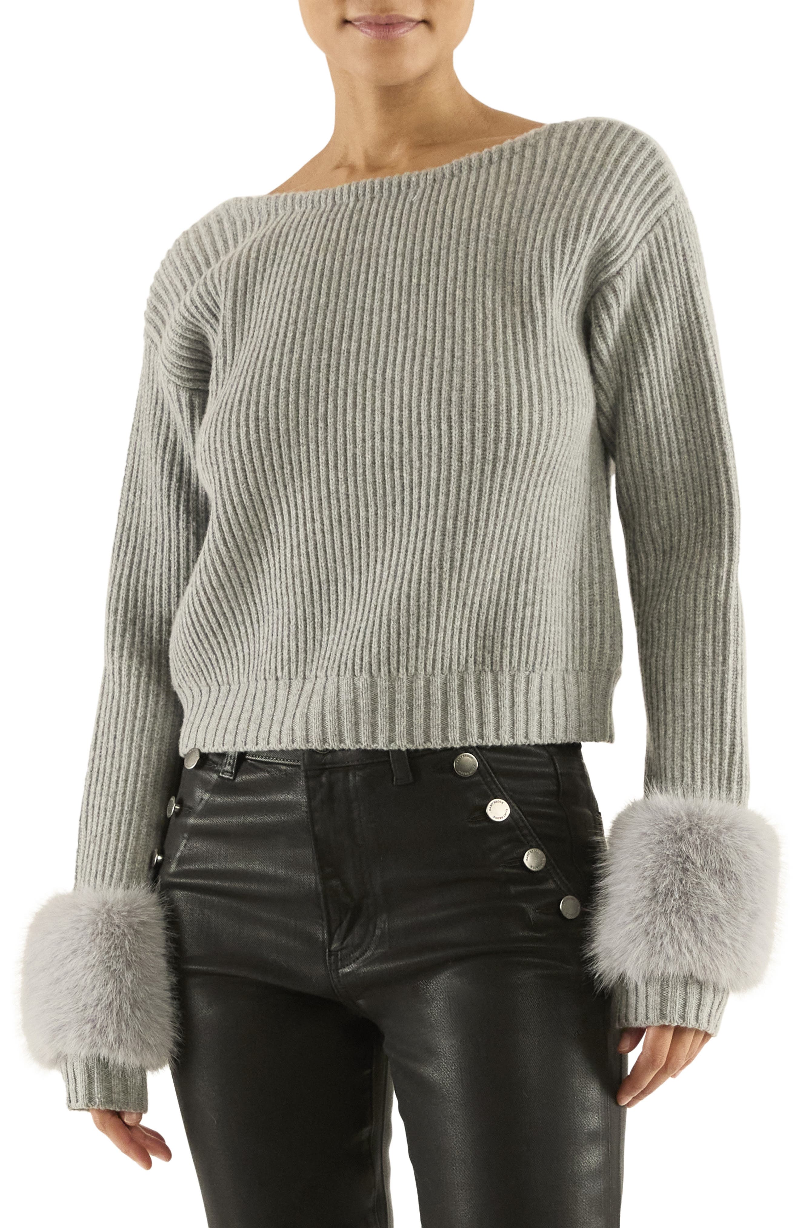 Lisa Faux Fur Trim Rib Sweater