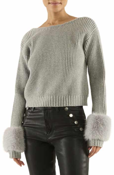Lisa Faux Fur Trim Rib Sweater