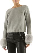 Ramy Brook Lisa Faux Fur Trim Rib Sweater