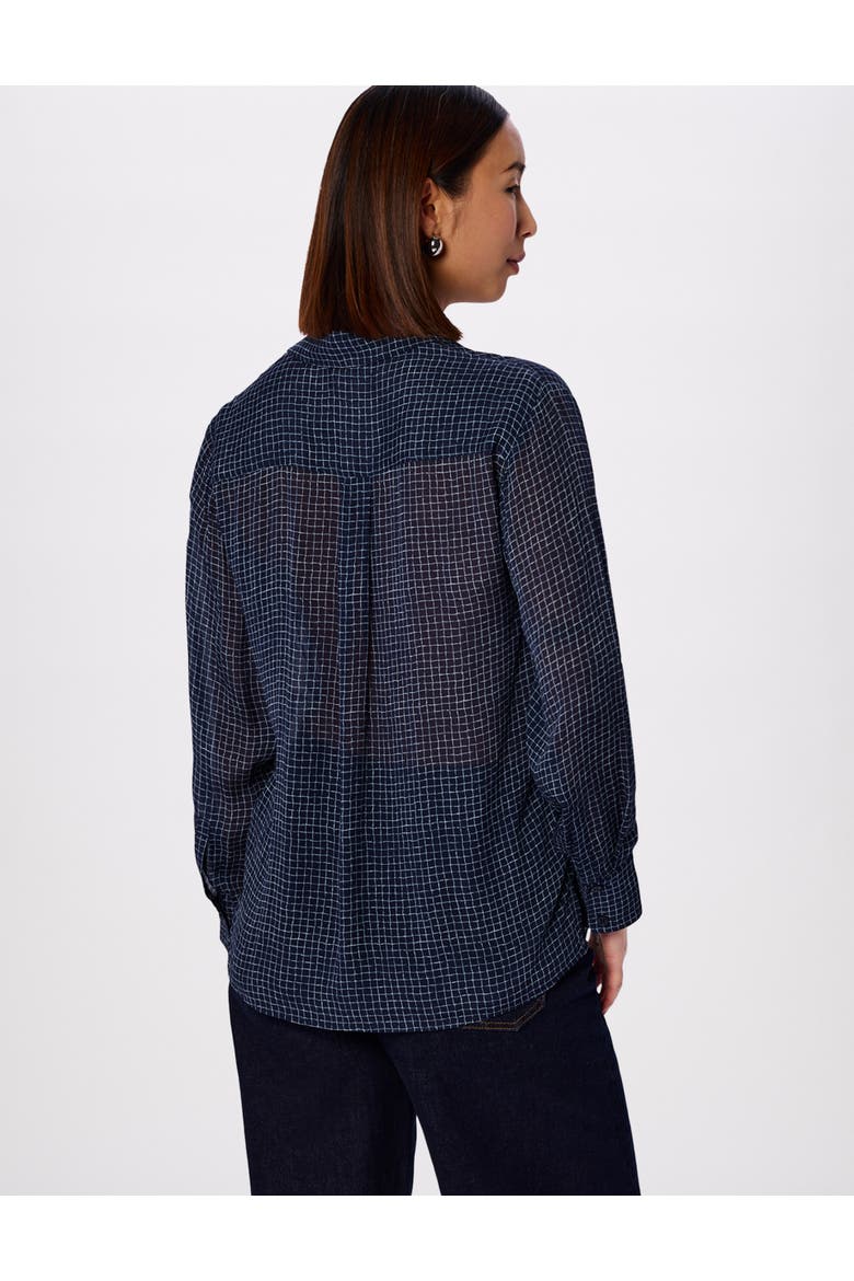 Grid Print Sheer Shirt, Alternate, color, Navy/Multi