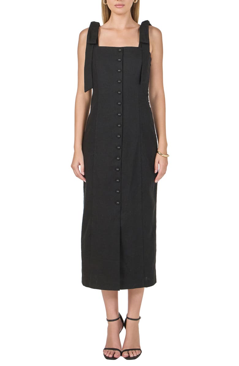 Endless Rose Tie Strap Linen Sundress, Main, color, Black