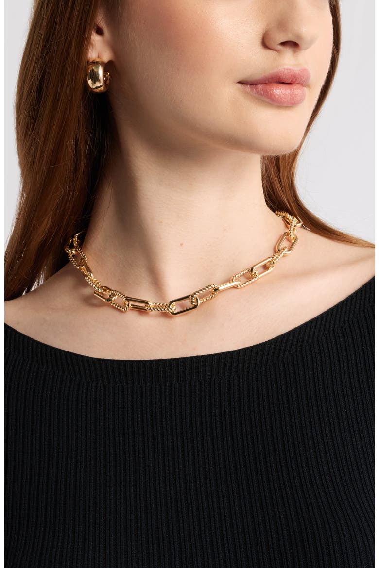 Textured Chain Link Necklace, Alternate, color, GOLD