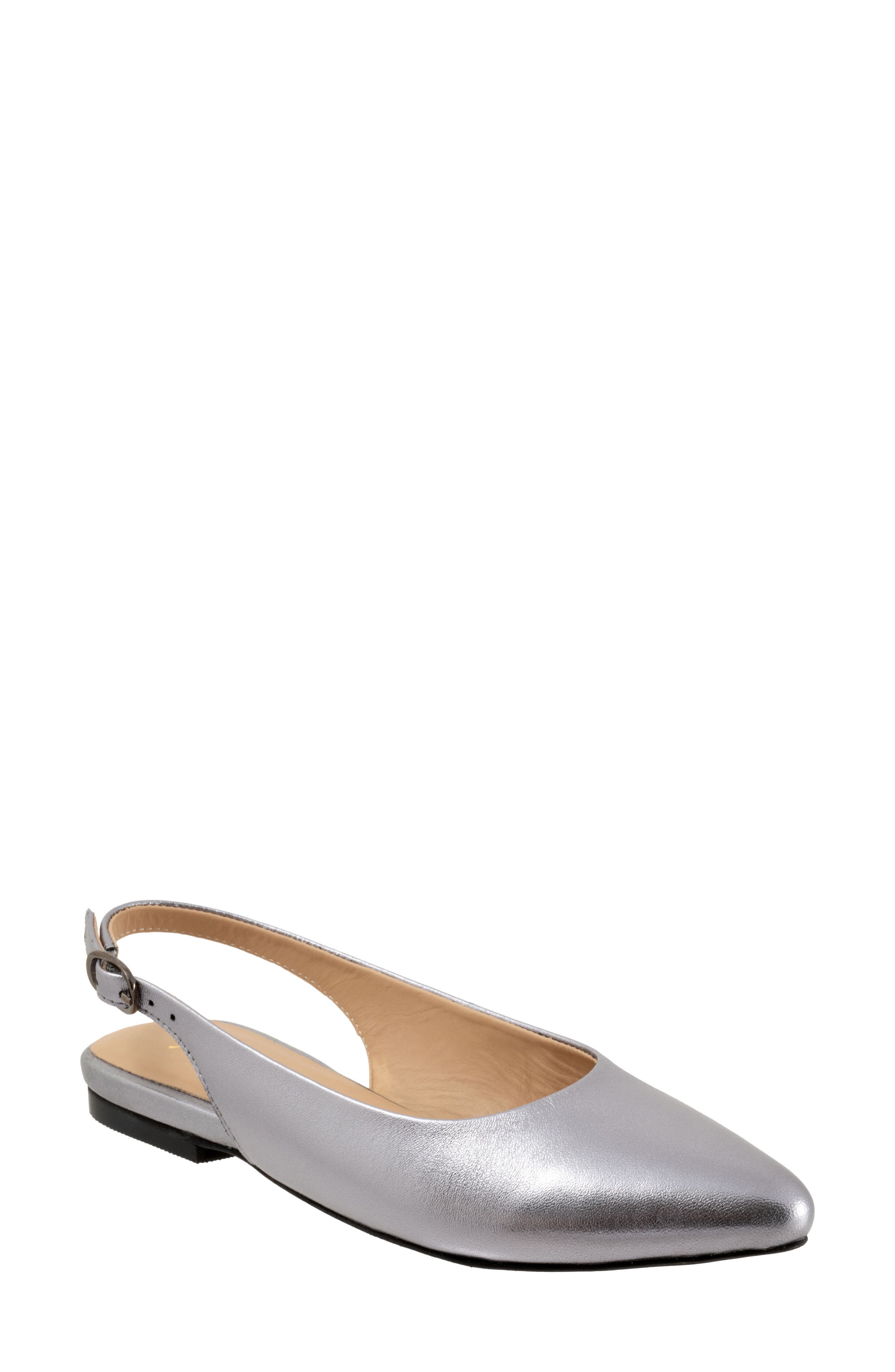 Evelyn Pointed Toe Slingback Flat - Multiple Widths Available, Main, color, PEWTER