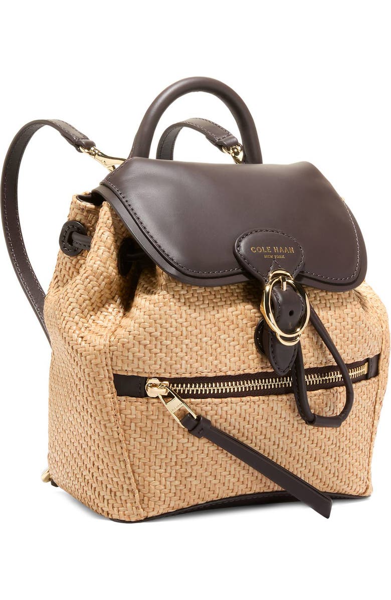 Cole Haan Alexandria Small Backpack, Alternate, color, Natural Raffia /Dark Chocolate