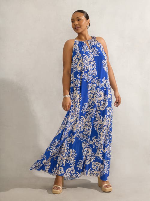 Live Unlimited Floral Print Halter Neck Maxi Dress In Blue