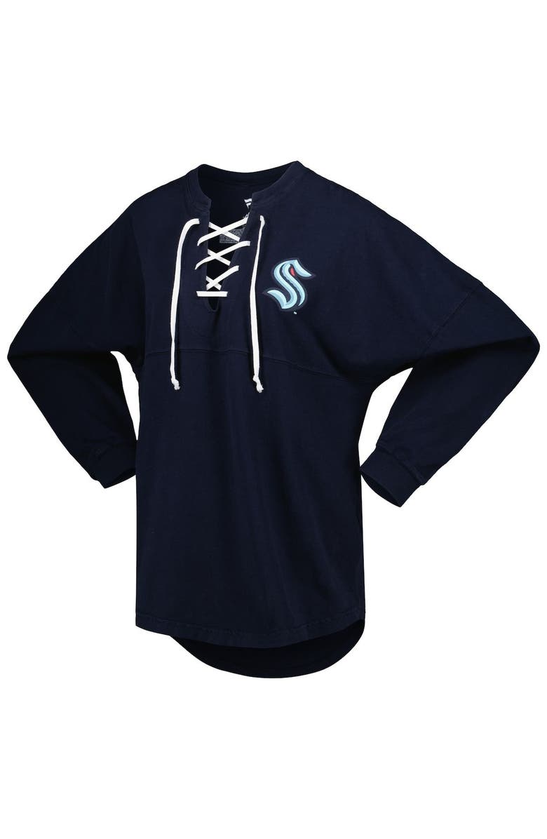 FANATICS Women's Fanatics Branded Deep Sea Blue Seattle Kraken Spirit Lace-Up V-Neck Long Sleeve Jersey T-Shirt, Alternate, color, 