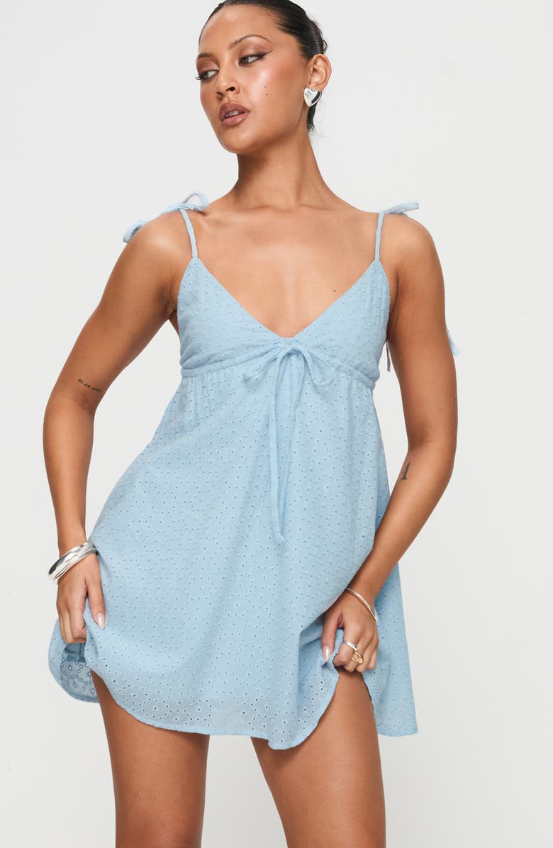 Princess Polly Pavlos Eyelet Embroidered Cotton Babydoll Minidress, Alternate, color, 