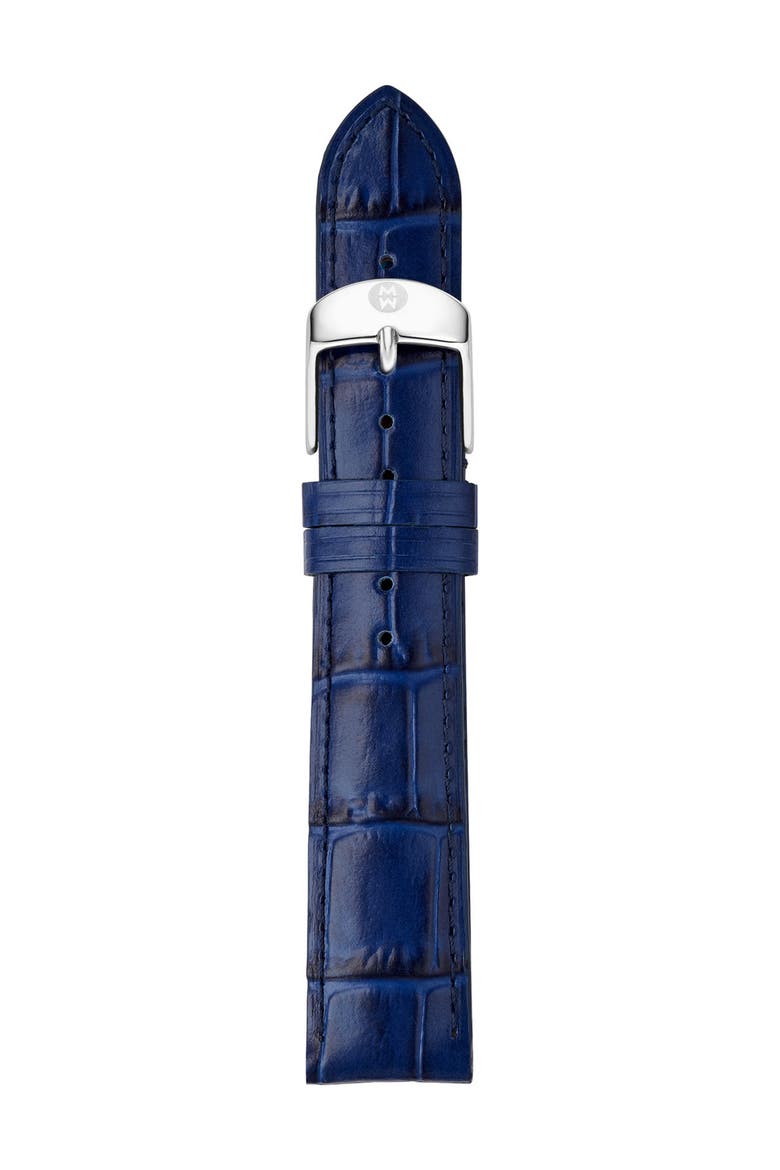 Croc Embossed Leather Watchband, 16mm, Main, color, NAVY