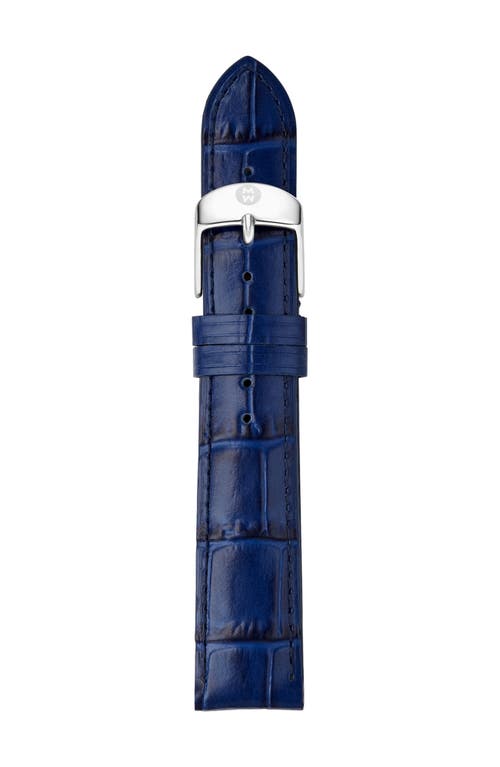 MICHELE Croc Embossed Leather Watchband, 16mm in Navy 