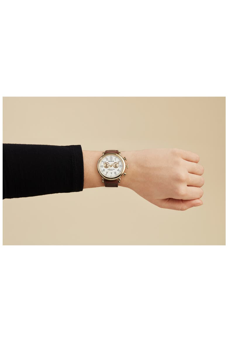 'The Runwell Chrono' Leather Strap Watch, 41mm, Alternate, color, BROWN CATTAIL/ IVORY/ GOLD