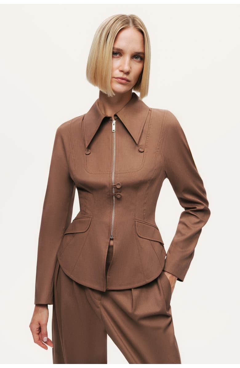 Nocturne Zip-Front Tailored Jacket, Alternate, color, Brown