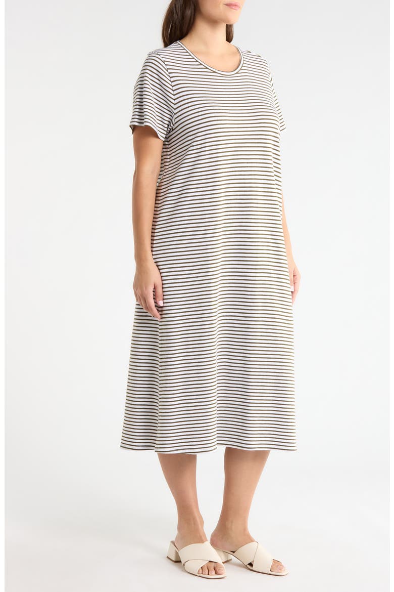 Stripe T-Shirt Midi Dress, Alternate, color, OLIVE