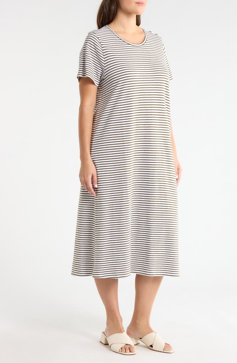 Eileen Fisher Stripe T-Shirt Midi Dress, Alternate, color, Olive