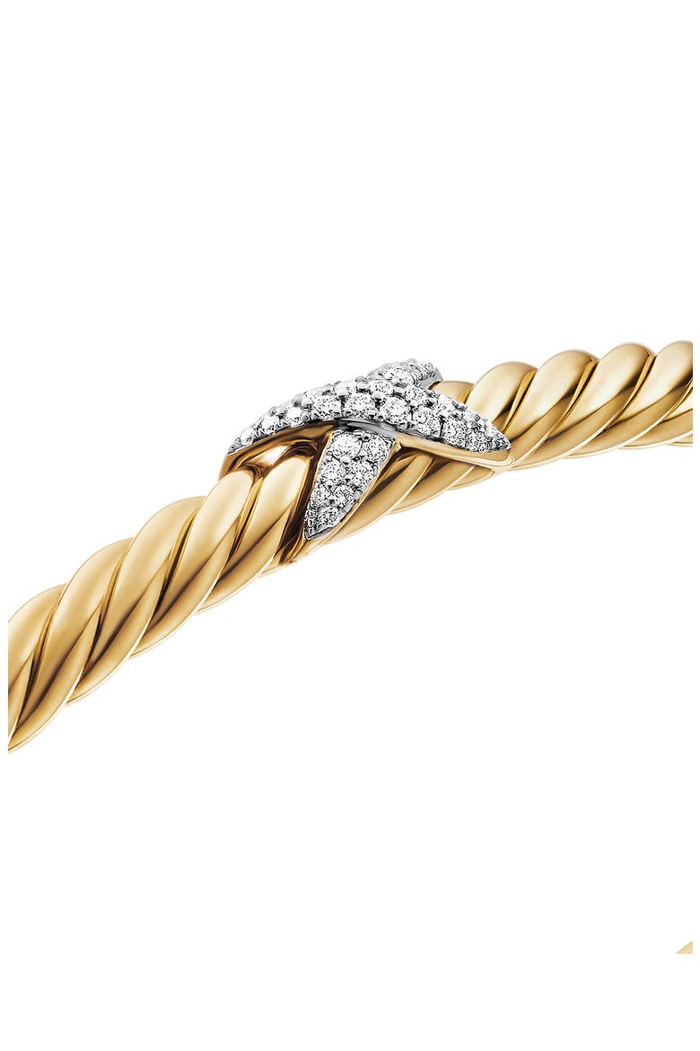 X Cablespira® Station Bracelet in 18K Yellow Gold with Pavé Diamonds, 4mm, Alternate, color, DIAMOND